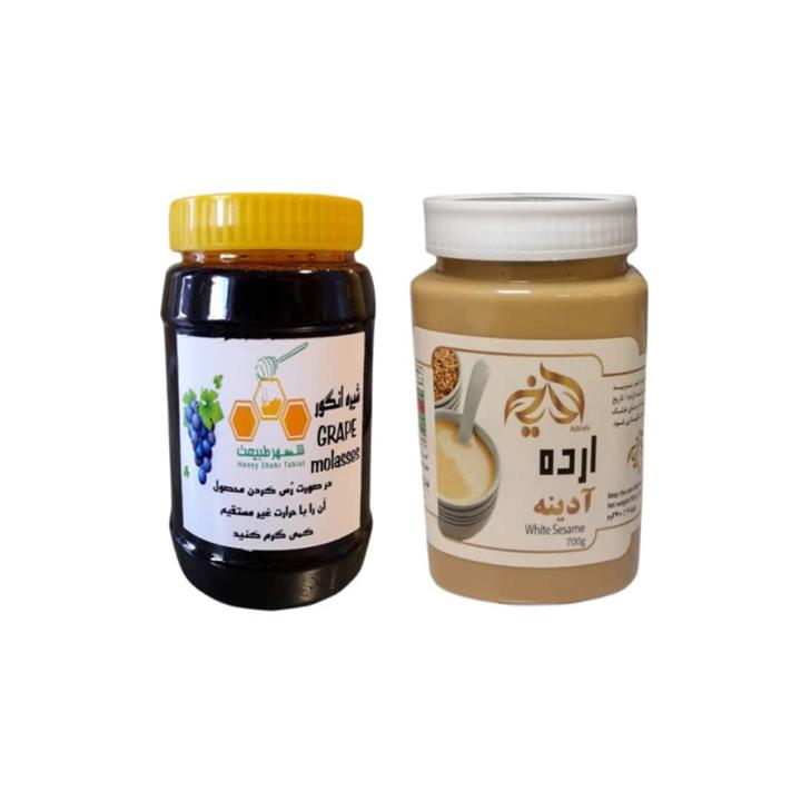 شیره انگور سنتی شهر طبیعت -950 گرم و ارده کنجد آدینه -700 گرم مجموعه 2 عددی